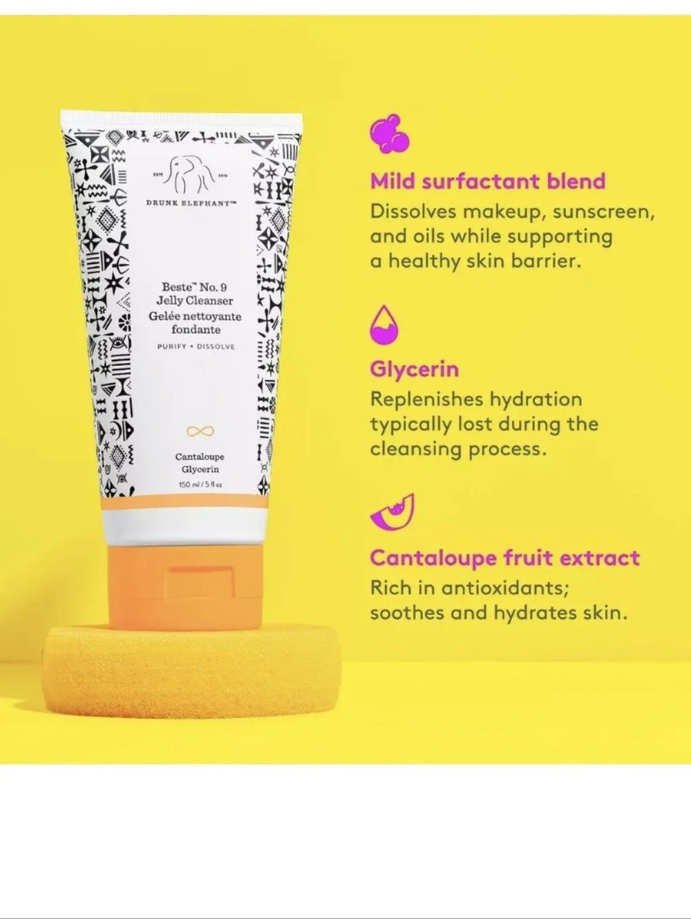 Drunk Elephant Bestie No. 9 Jelly Cleanser w/Cantaloupe Glycerin pH 5.5 60ml NIB